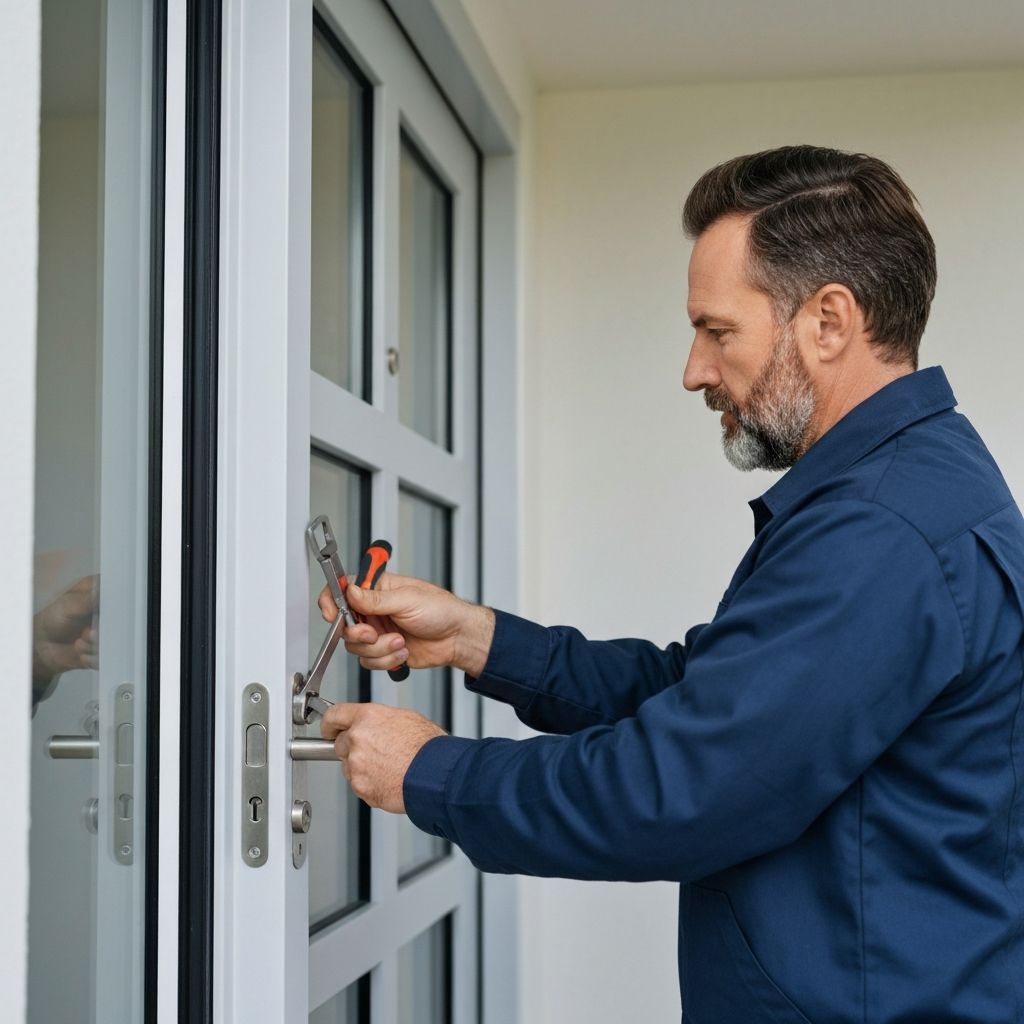 Locksmith providing emergency home lockout assistance at residential door